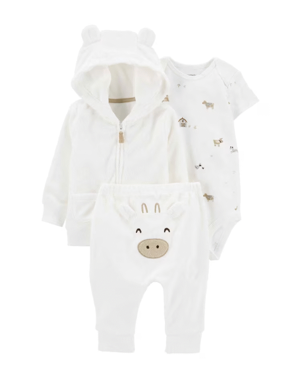 Conjunto longo bebê 3 peças fazendinha branco | Carter's